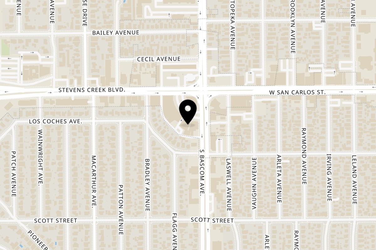 Map showing the location of Walia Ethiopian Cuisine on 2208 Business Cir in San Jose